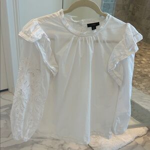 J. Crew White Eyelet Sleeve Ruffle-Trim Blouse